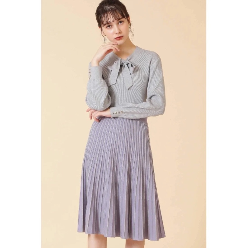 Japanese Brand Knit Wool Dress with Neck Tie